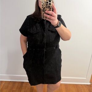 Anthropologie Black Short-Sleeve Mini Dress